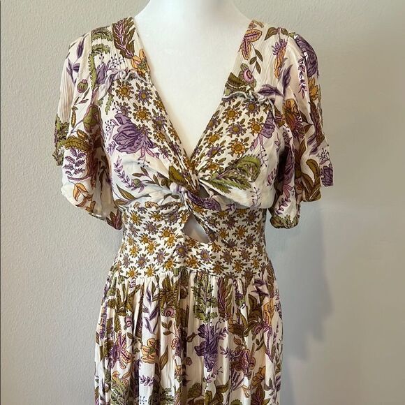 Floral Maxi Dress with Purple and Green Accents - Picture 2 of 7
